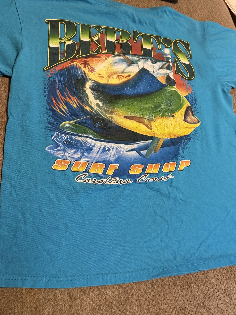 Bert's Surf Shop Men's Turquoise V-Neck Tee Medium - Picture 2 of 4